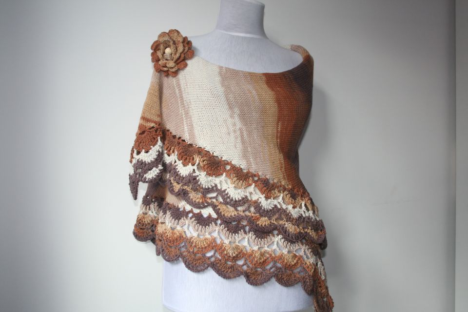 Brown Degrade Knitted Crocheted Shawl