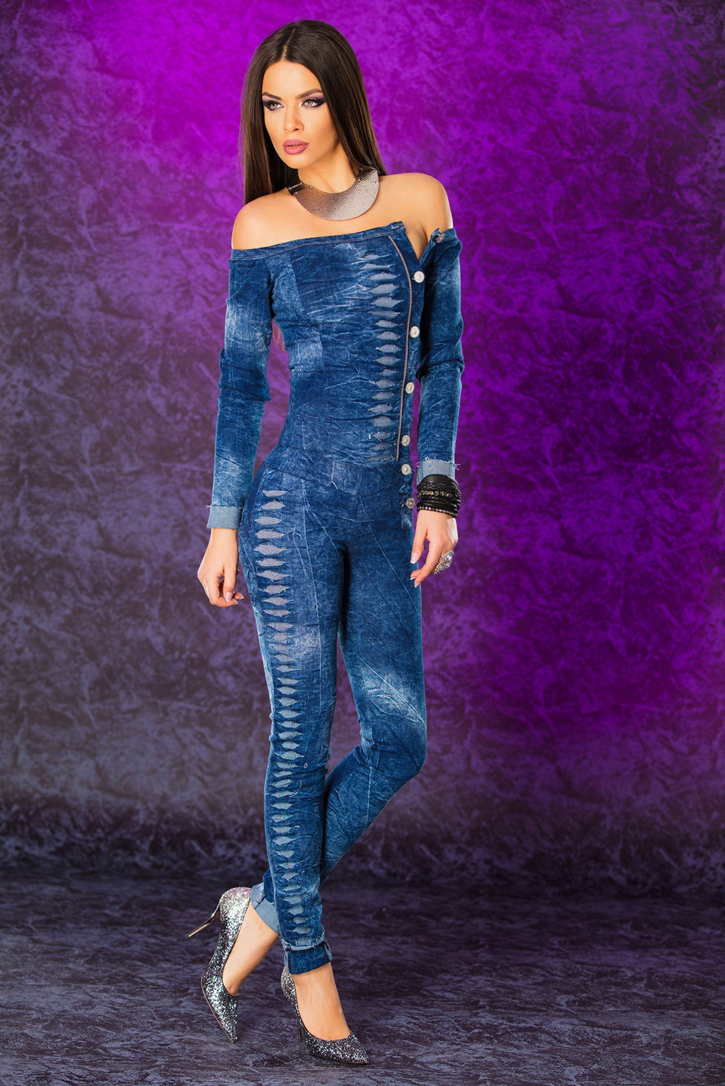 On The Shoulders Darkblue Jumpsuit