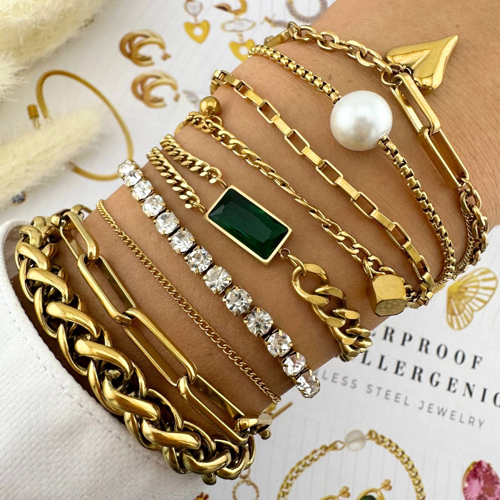 18K gullhúðað tennisarmband úr ryðfríu stáli
