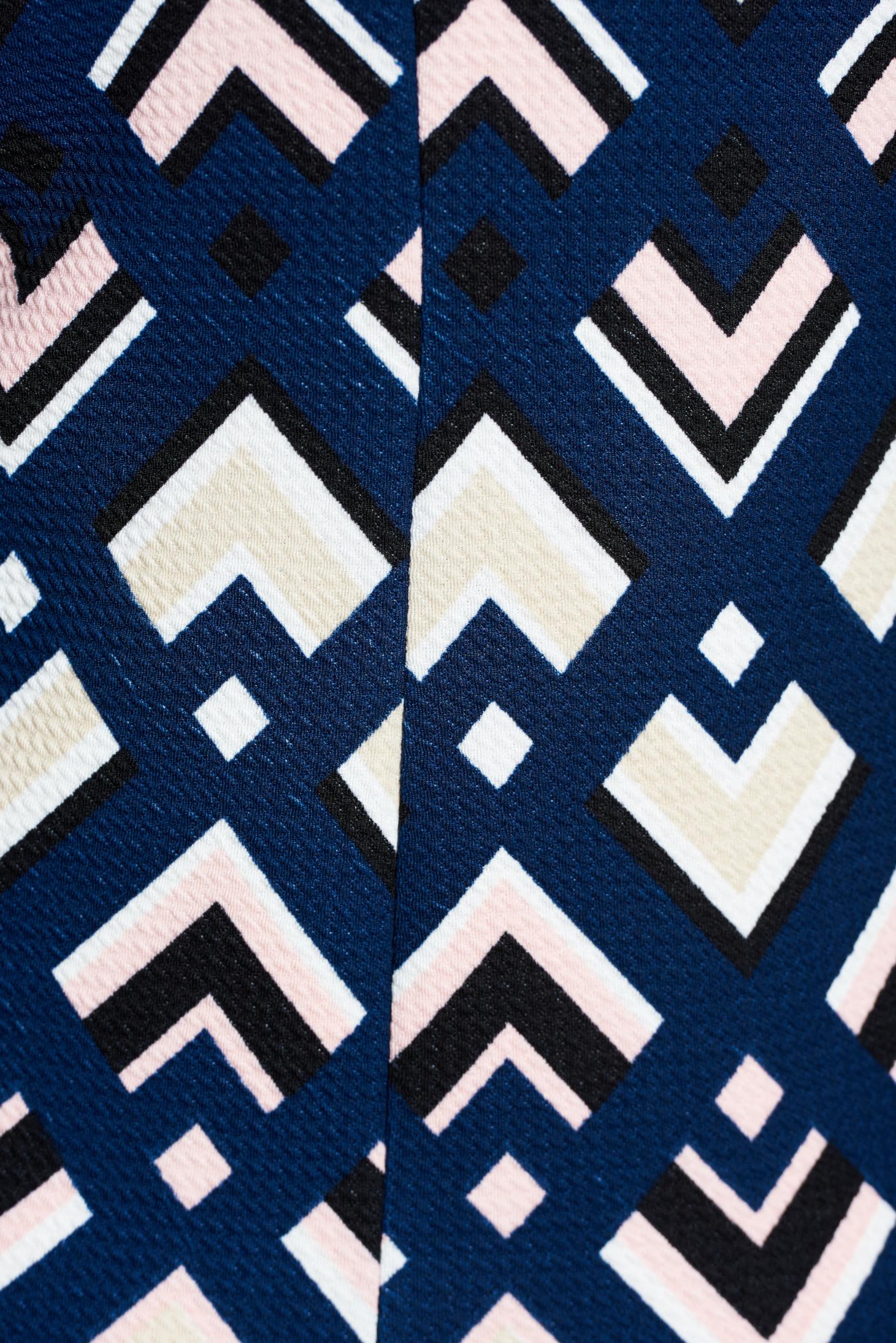 Darkblue Office Dress With 3/4 Sleeve And Print Details
