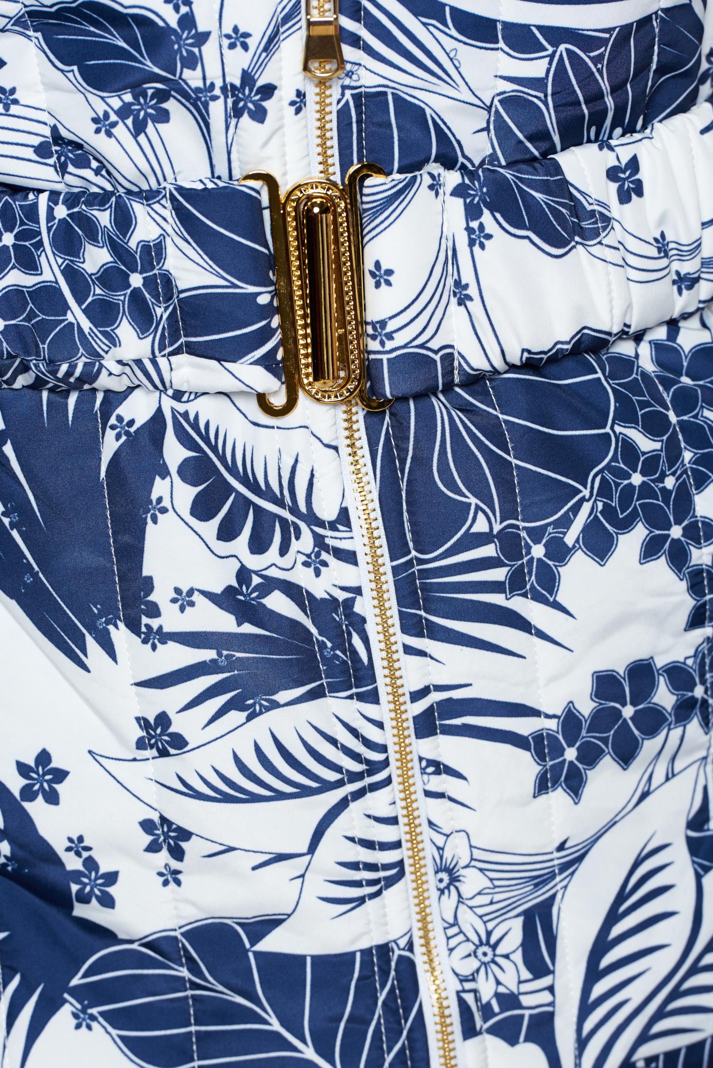 Blue Casual Jacket With Floral Prints Accessorized With Tied Waistband