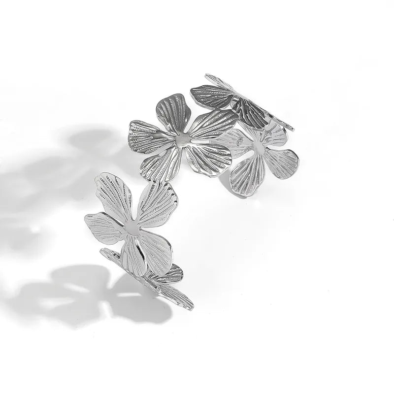 Floral Bangle Bracelet – Stainless Steel