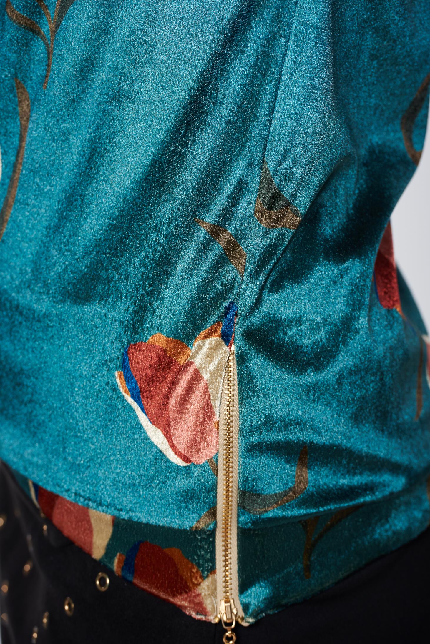 Casual Velvet Green Hoodie With Floral Print
