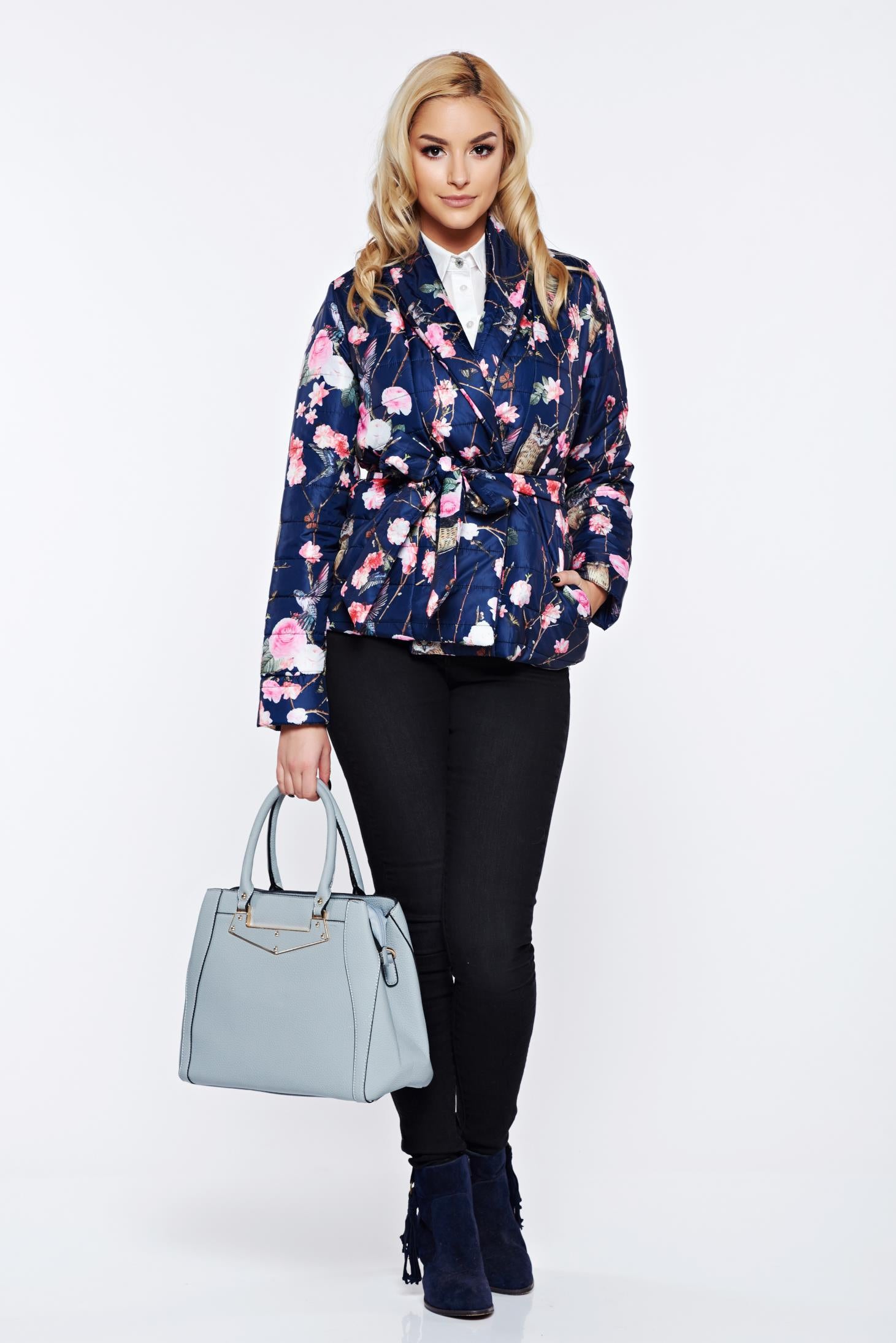 Blue Casual From Slicker Jacket With Pockets