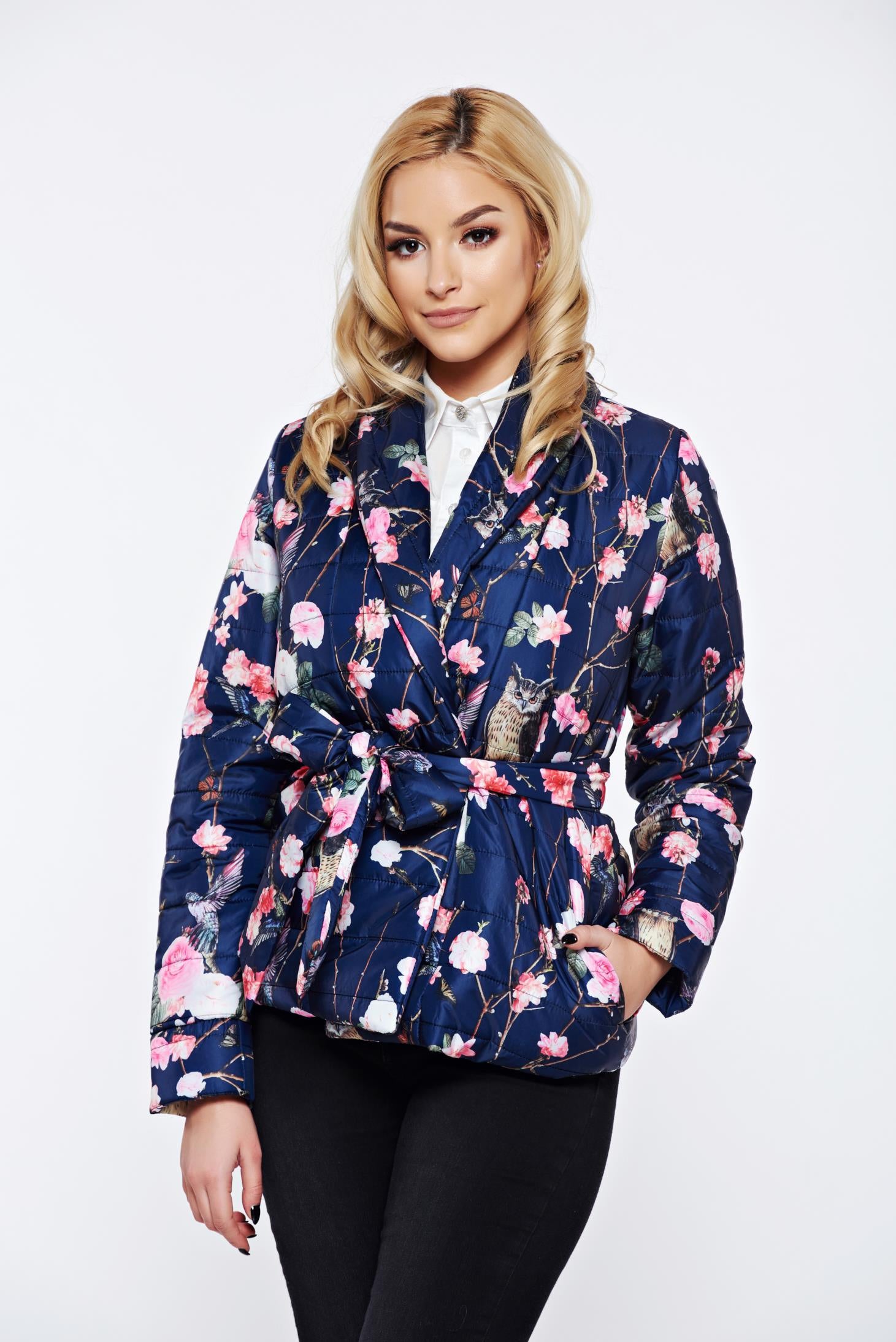 Blue Casual From Slicker Jacket With Pockets