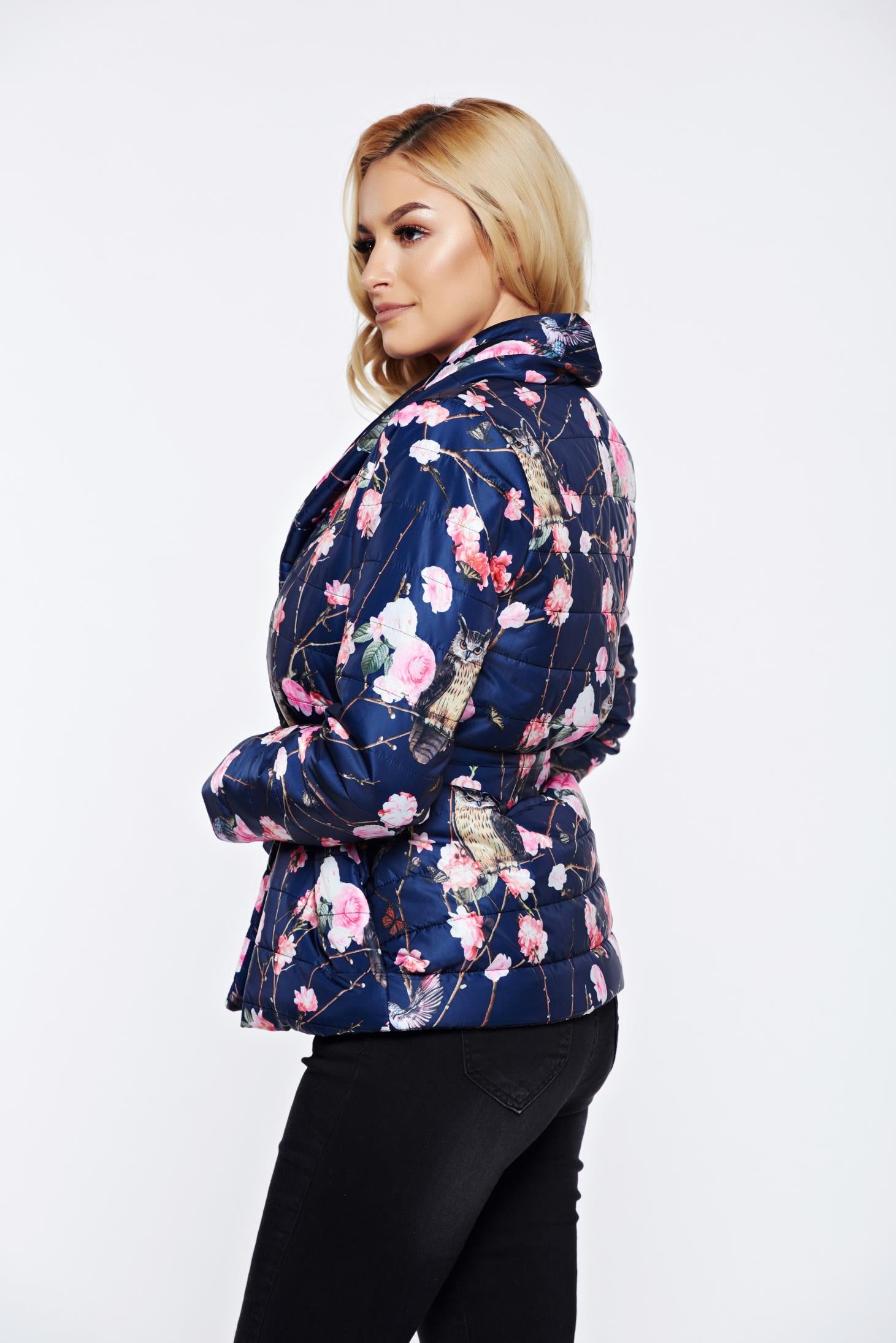 Blue Casual From Slicker Jacket With Pockets