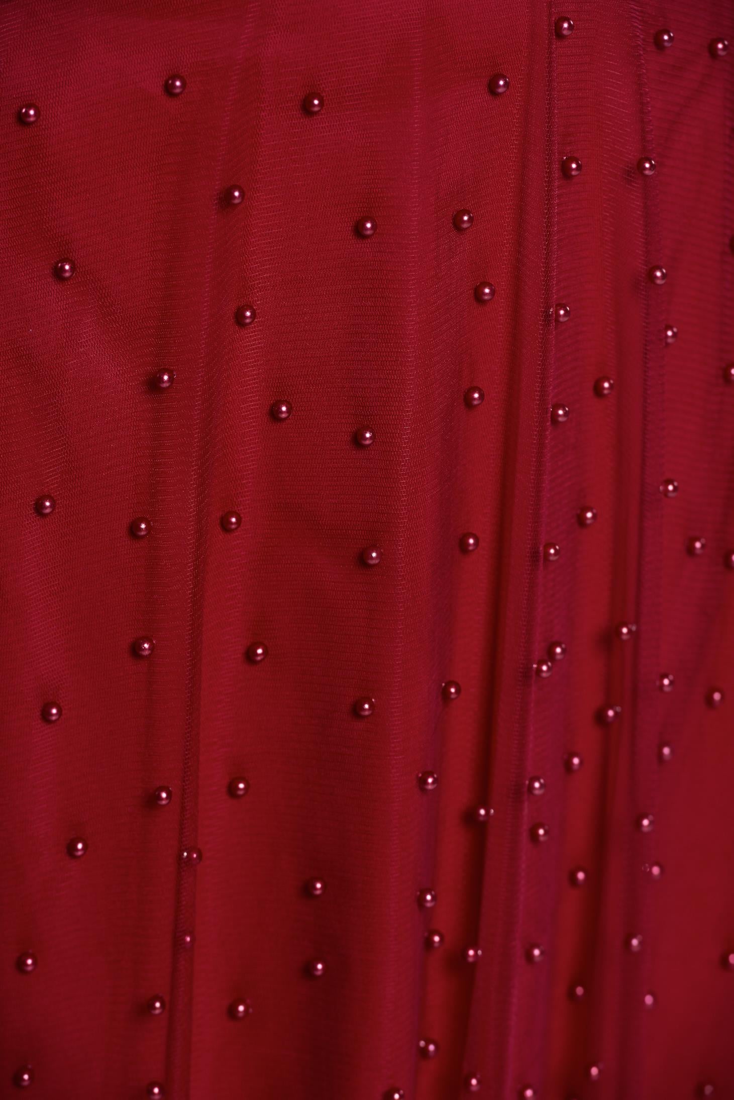 Burgundy Skirt Casual Of Tulle With Small Beads Embellished Details And Inside Lining