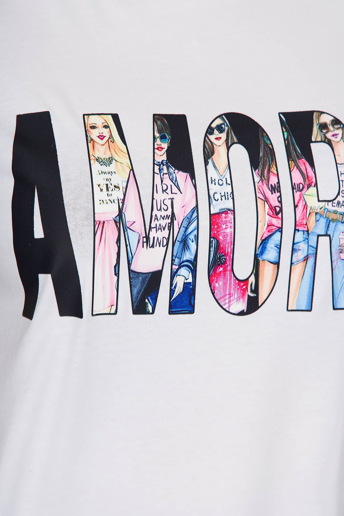 White T-Shirt Elastic Cotton Loose Fit With Graphic Details.