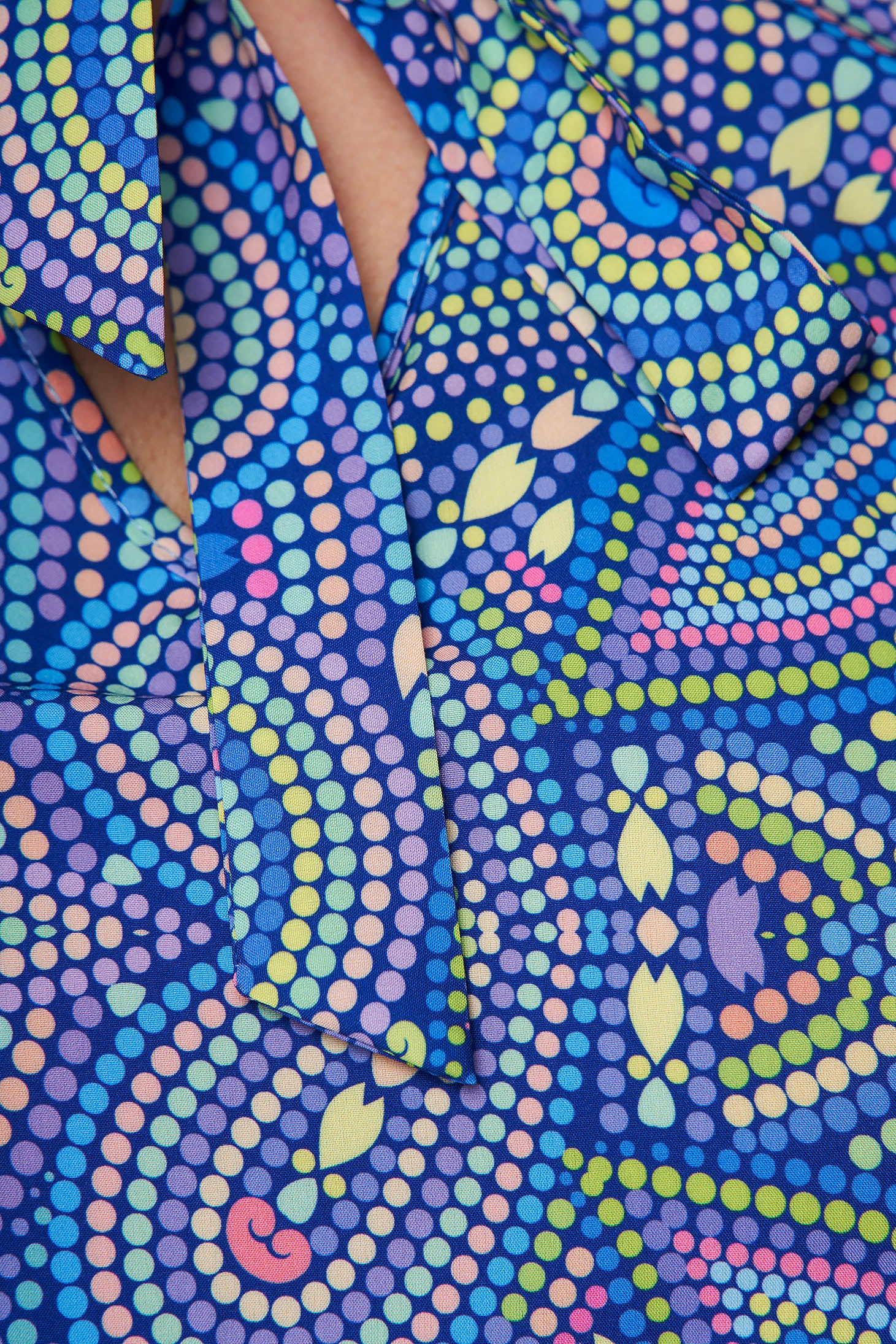 Blue Women`s Blouse With Floral Print Airy Fabric