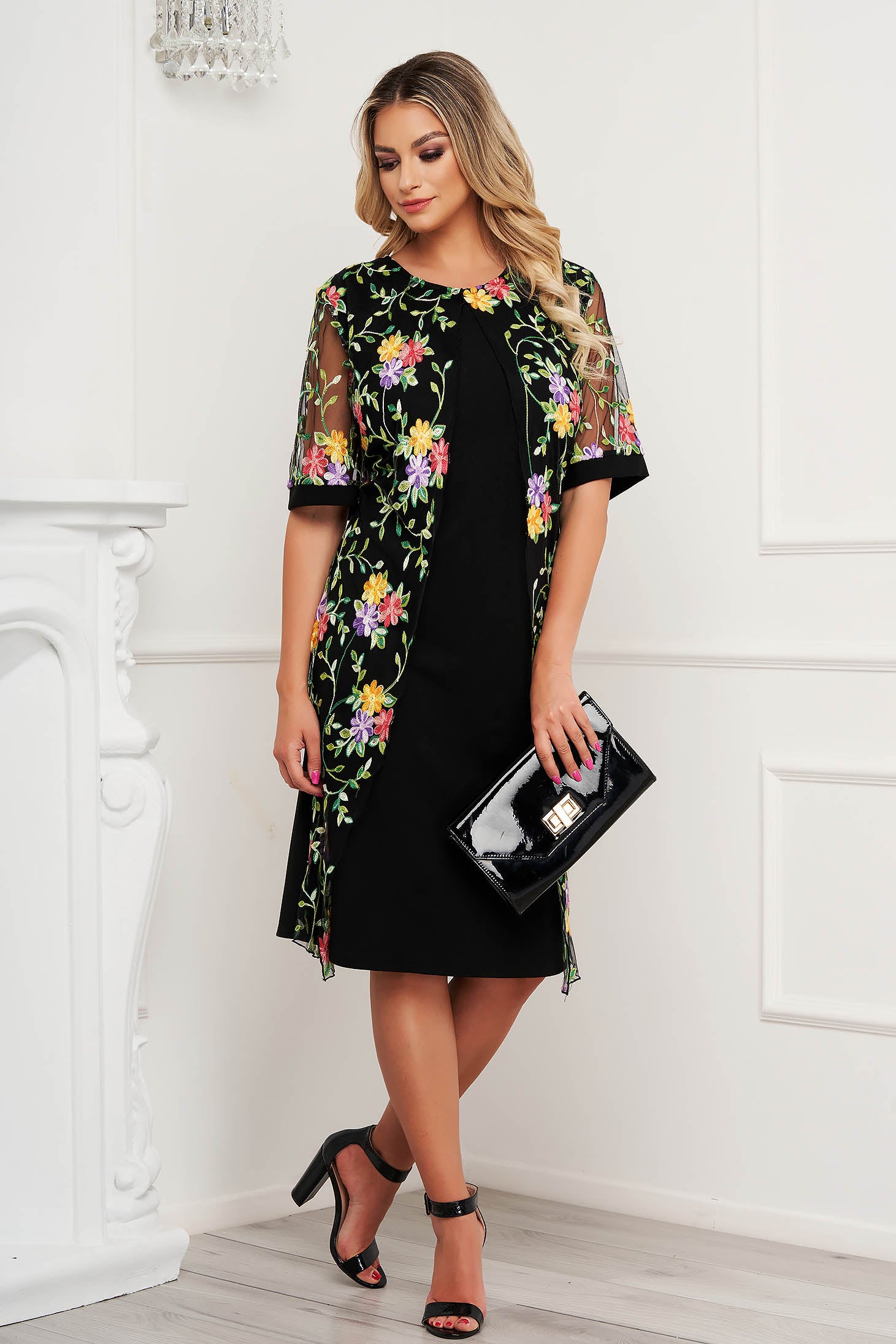 Dress Elegant Midi Straight Cloth Thin Fabric Short Sleeves