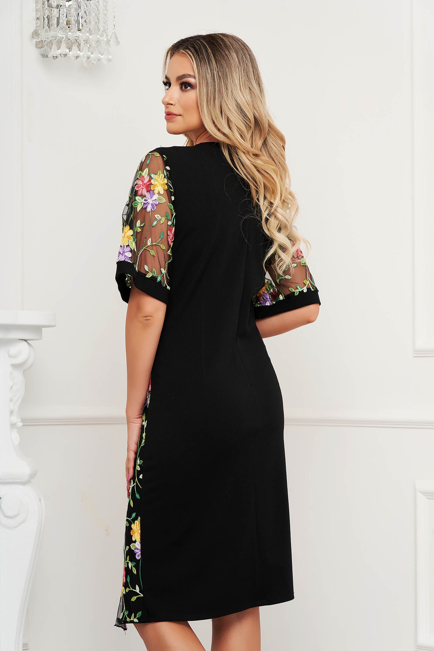 Dress Elegant Midi Straight Cloth Thin Fabric Short Sleeves