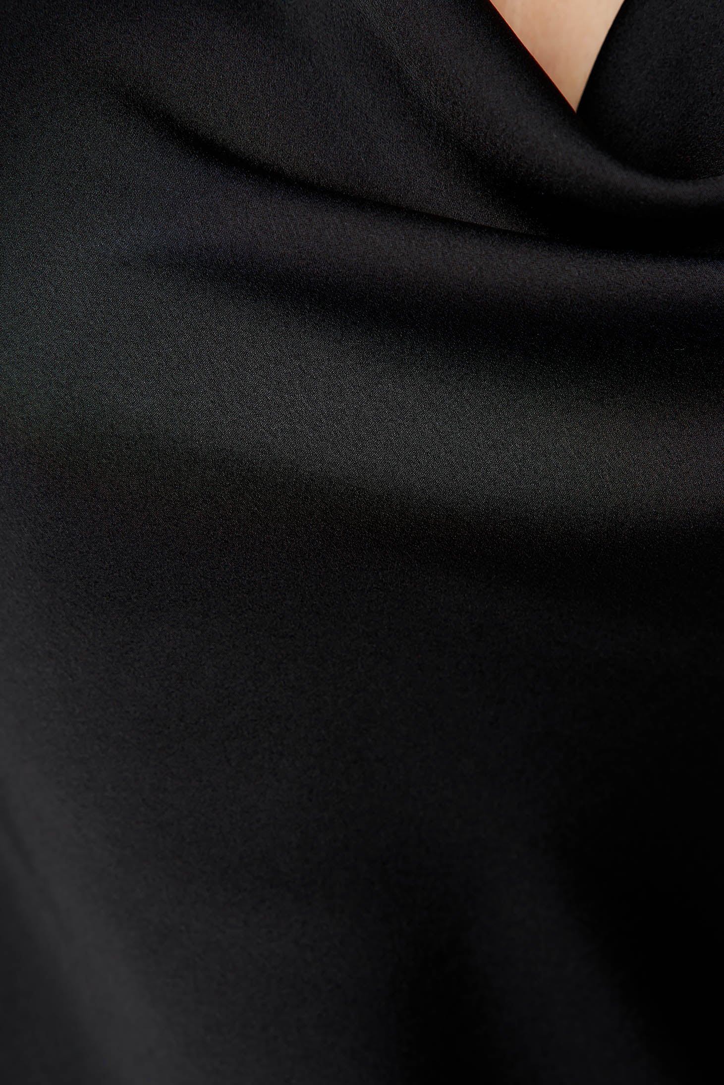 Black Top Shirt Loose Fit From Satin With Straps And Dropped Neckline