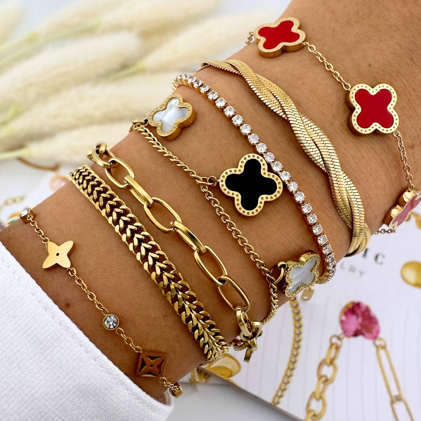 18K gullhúðað tennisarmband úr ryðfríu stáli