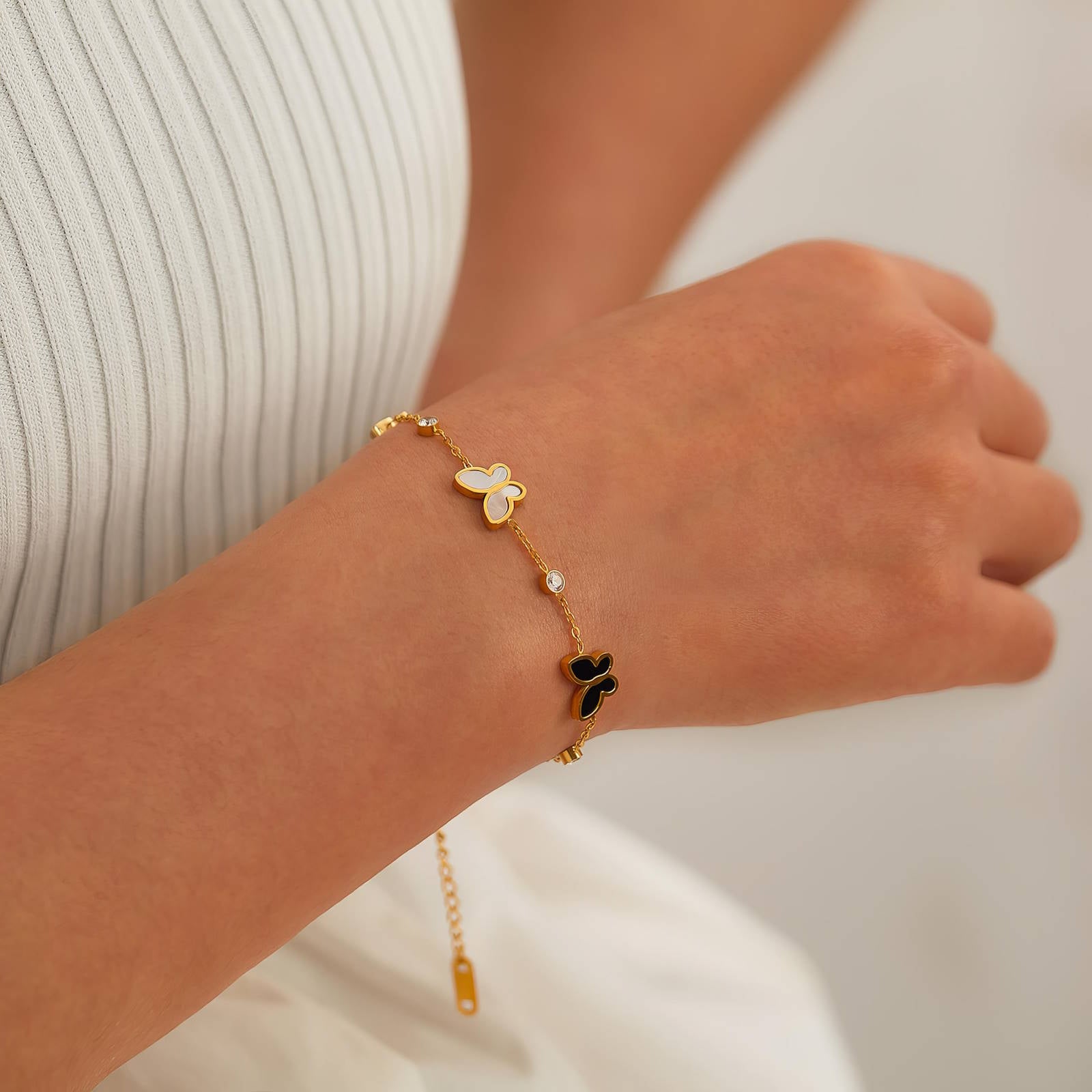 18K gullhúðað ryðfrítt stál fiðrildararmband