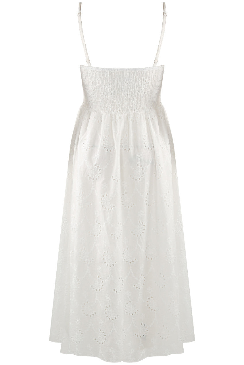 White Cotton Midi Dress with Embroidery
