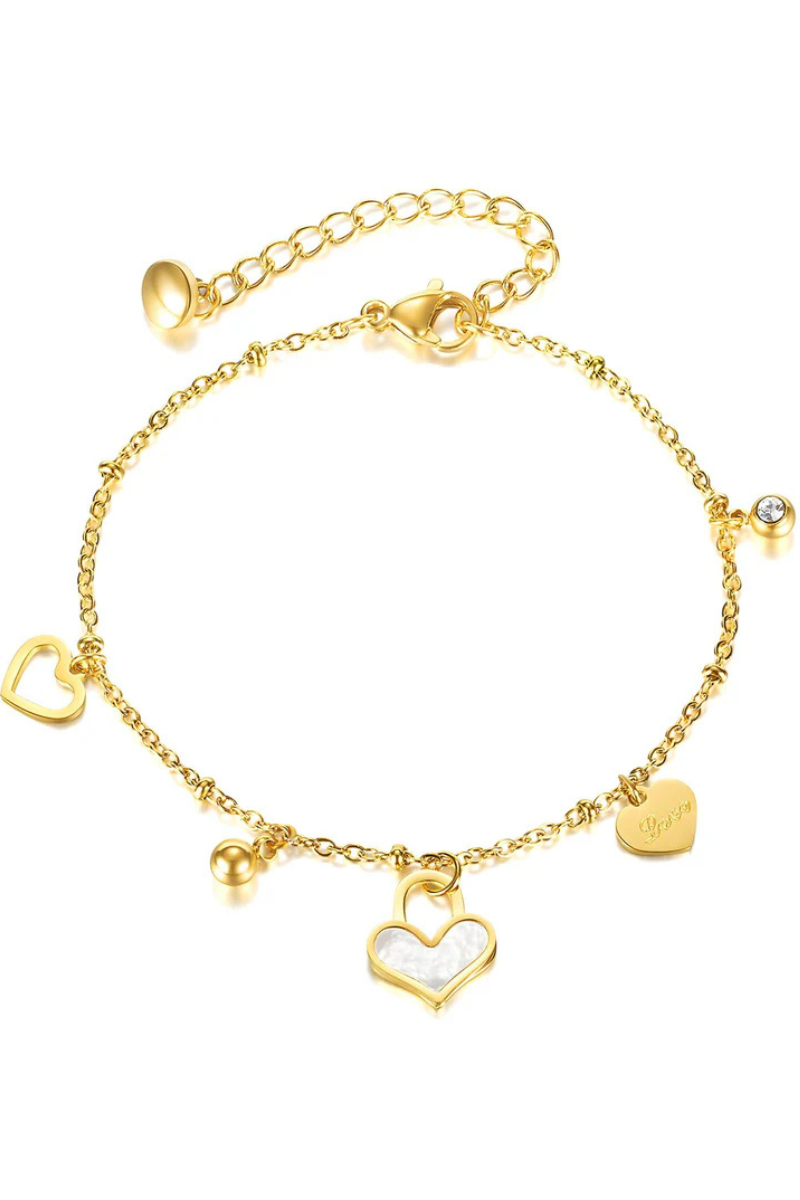 18K gullhúðað armband úr ryðfríu stáli með hjörtum