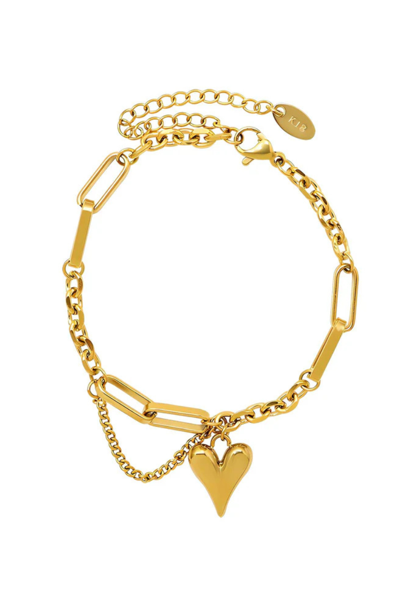 18K gullhúðað armband úr ryðfríu stáli með hjörtum