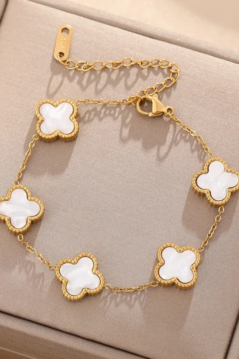 Hvítt 18K ryðfrítt stál gullhúðað blómararmband