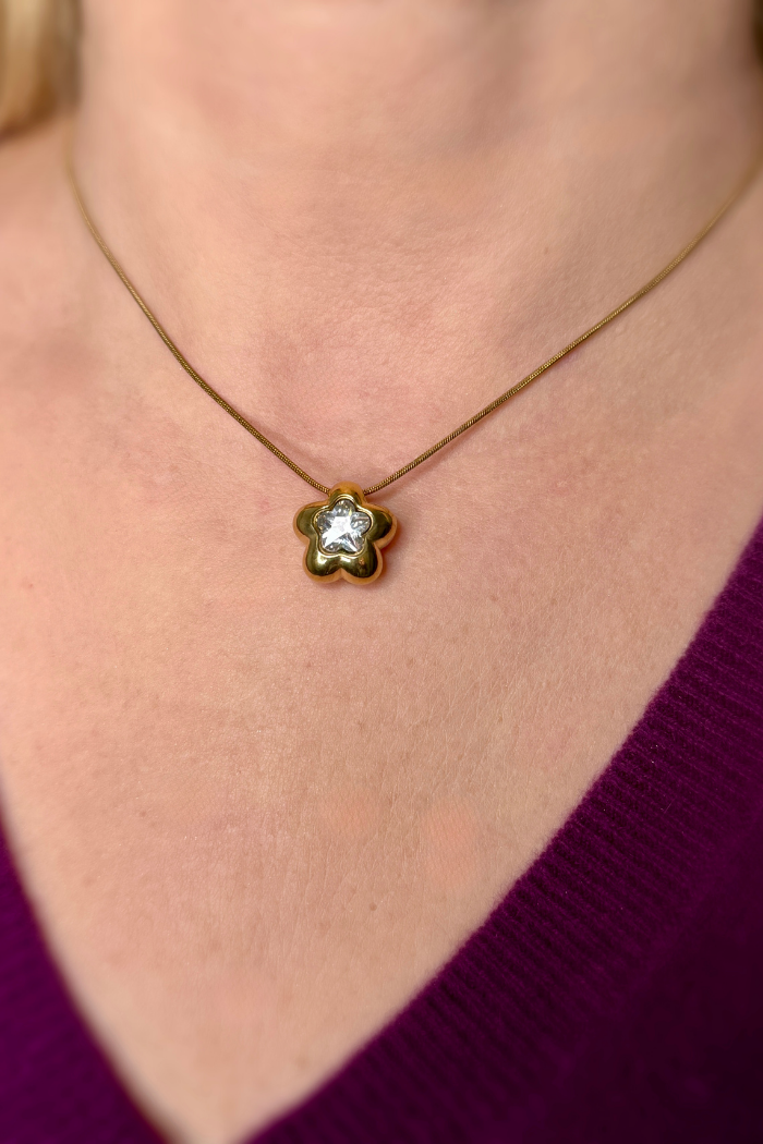 Dreamy Floral Zircon Pendant Necklace