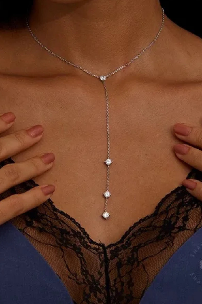 Long Zirconia Stainless Steel Pendant Necklace