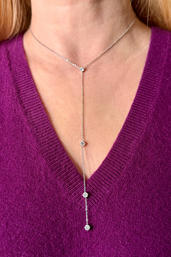 Long Zirconia Stainless Steel Pendant Necklace