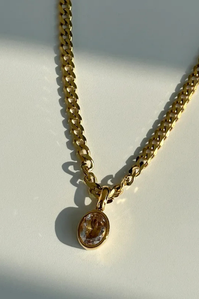 Oval Zircon Plated Stainless Steel Necklace