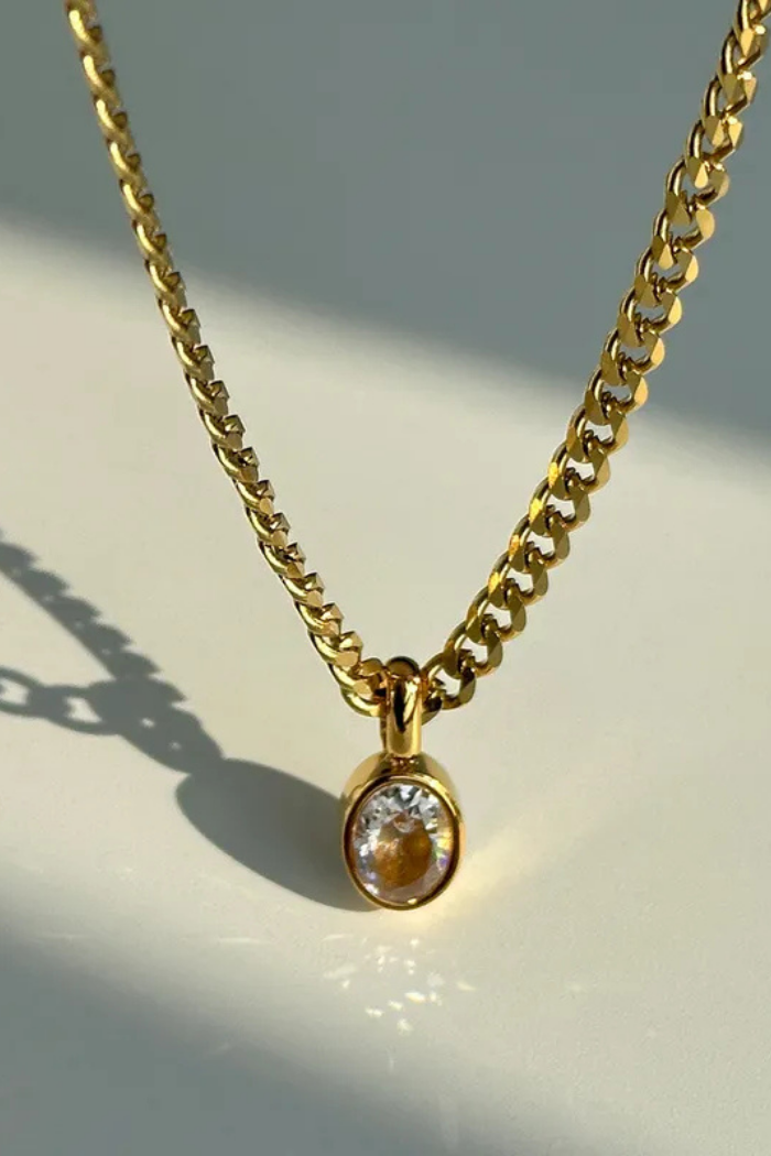 Oval Zircon Plated Stainless Steel Necklace