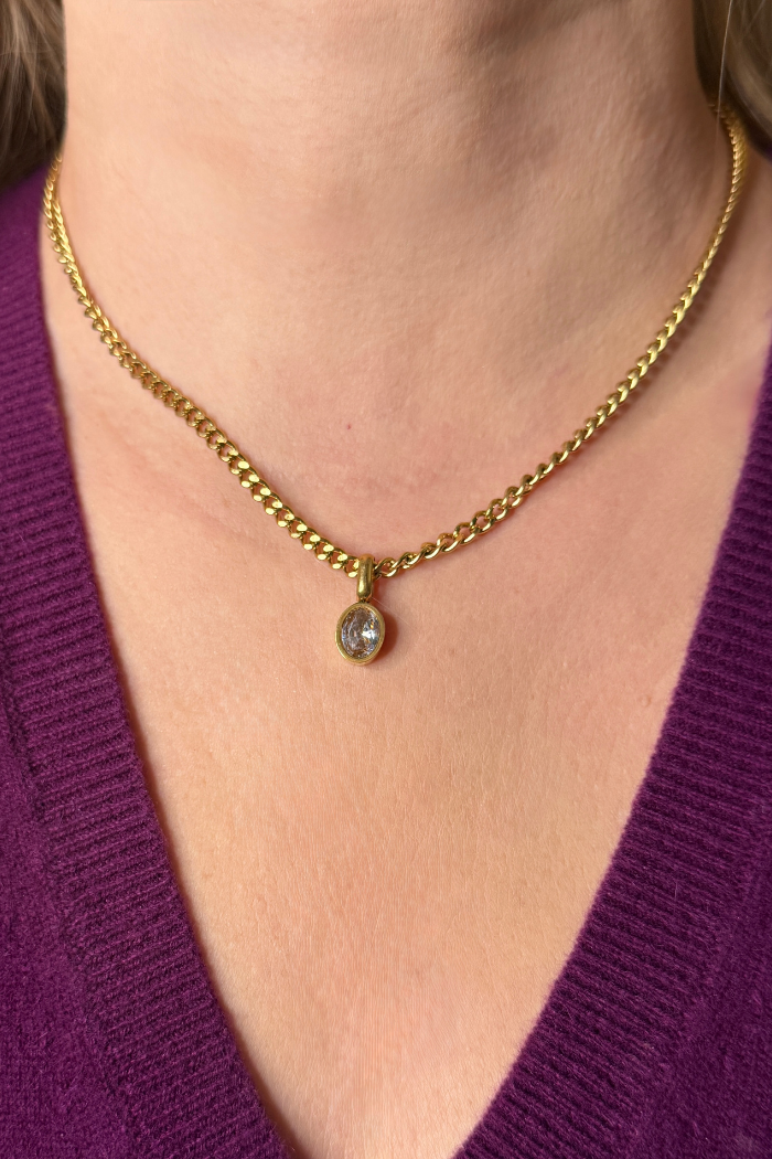 Oval Zircon Plated Stainless Steel Necklace