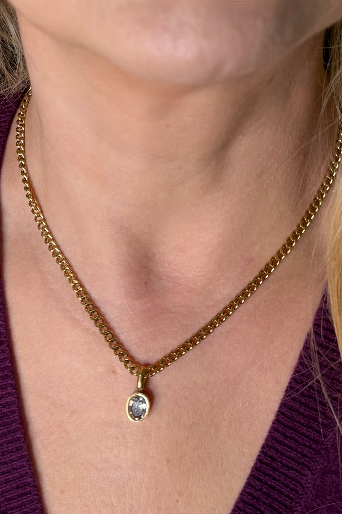 Oval Zircon Plated Stainless Steel Necklace