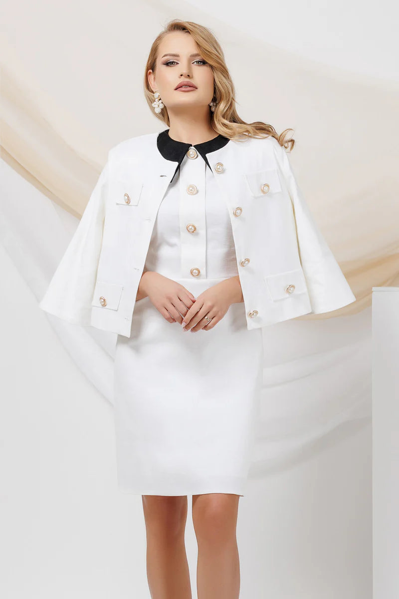 Elegant 2-Piece Set – Pearl Button Jacket & Skirt