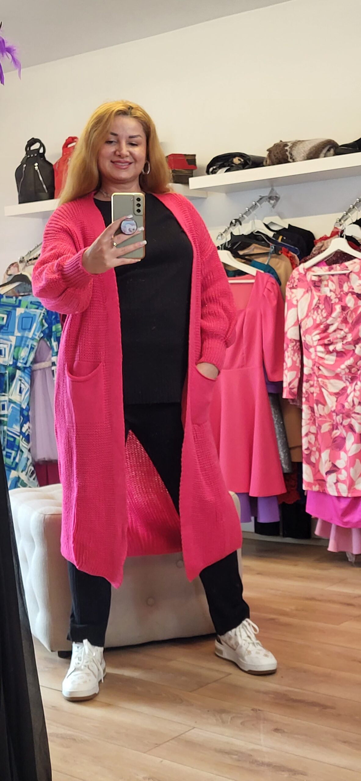 Kaðlaprjónuð maxi peysa