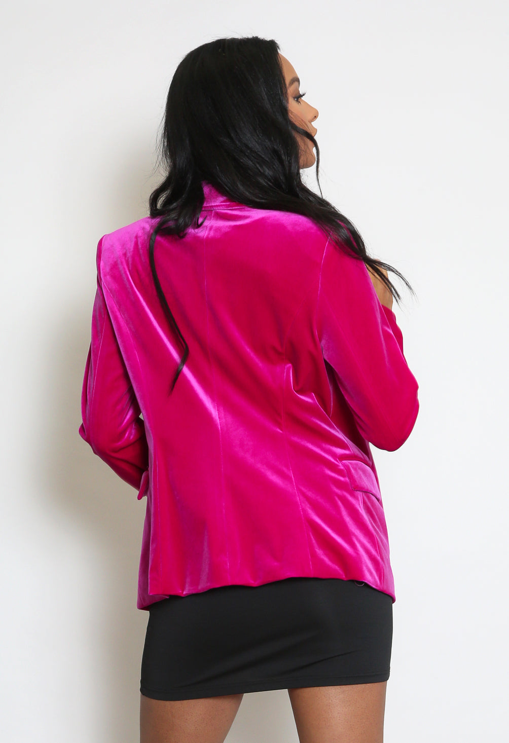 Fuchsia Velvet Double Breast Golden Button Blazer