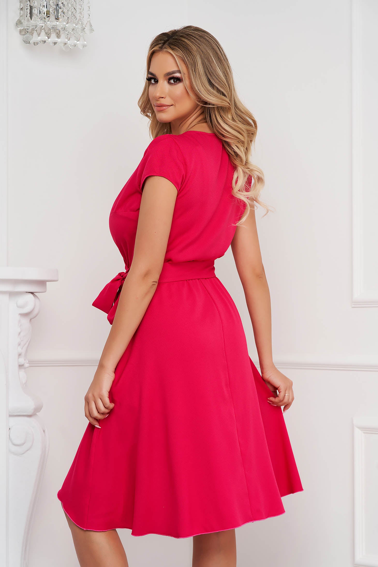 Pink Dress Asymmetrical Slightly Elastic Fabric With Deep Cleavage