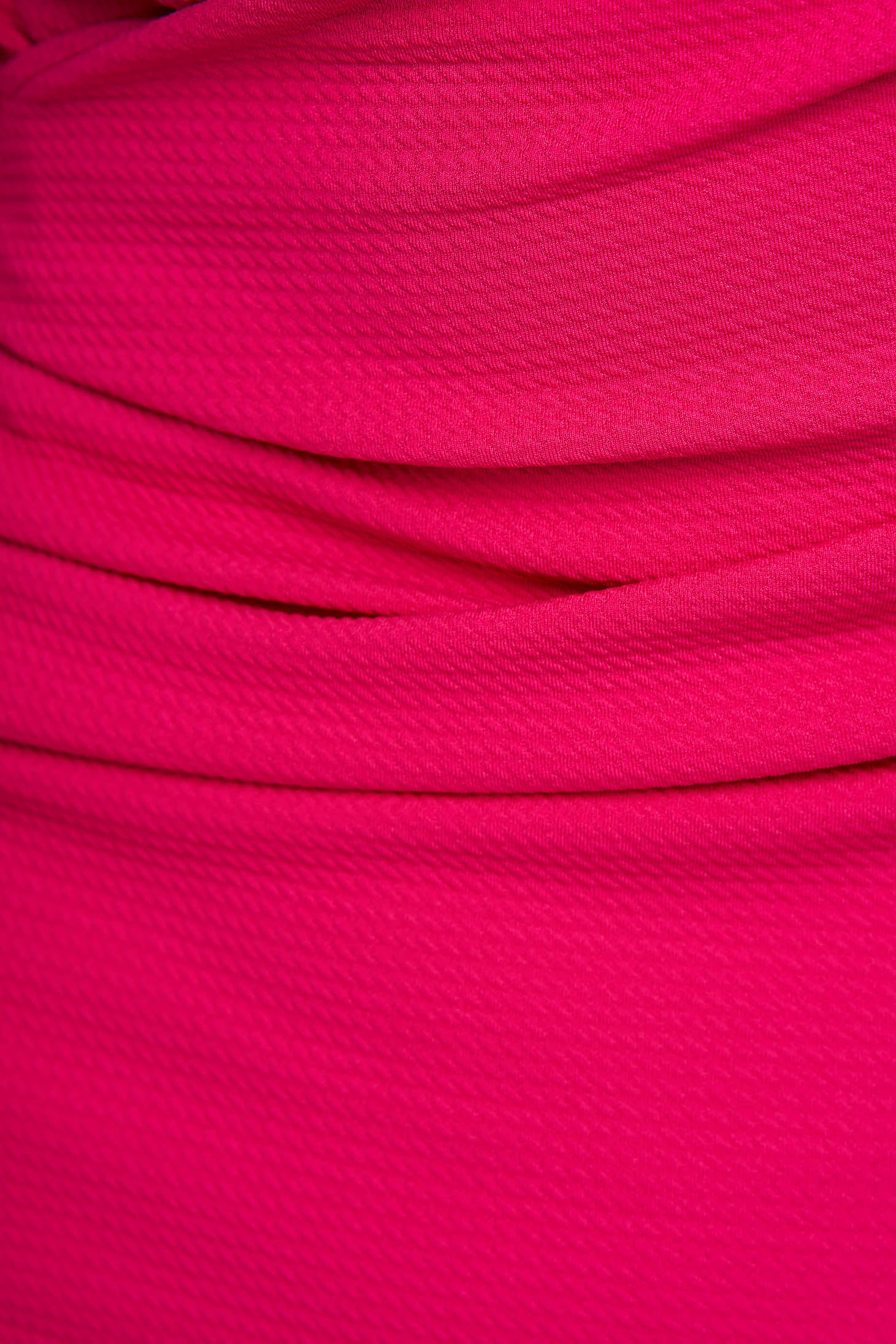 Fuchsia Midi blýantskjóll með V-hálsmáli, umslagi að framan og 3/4 ermum úr teygjuefni