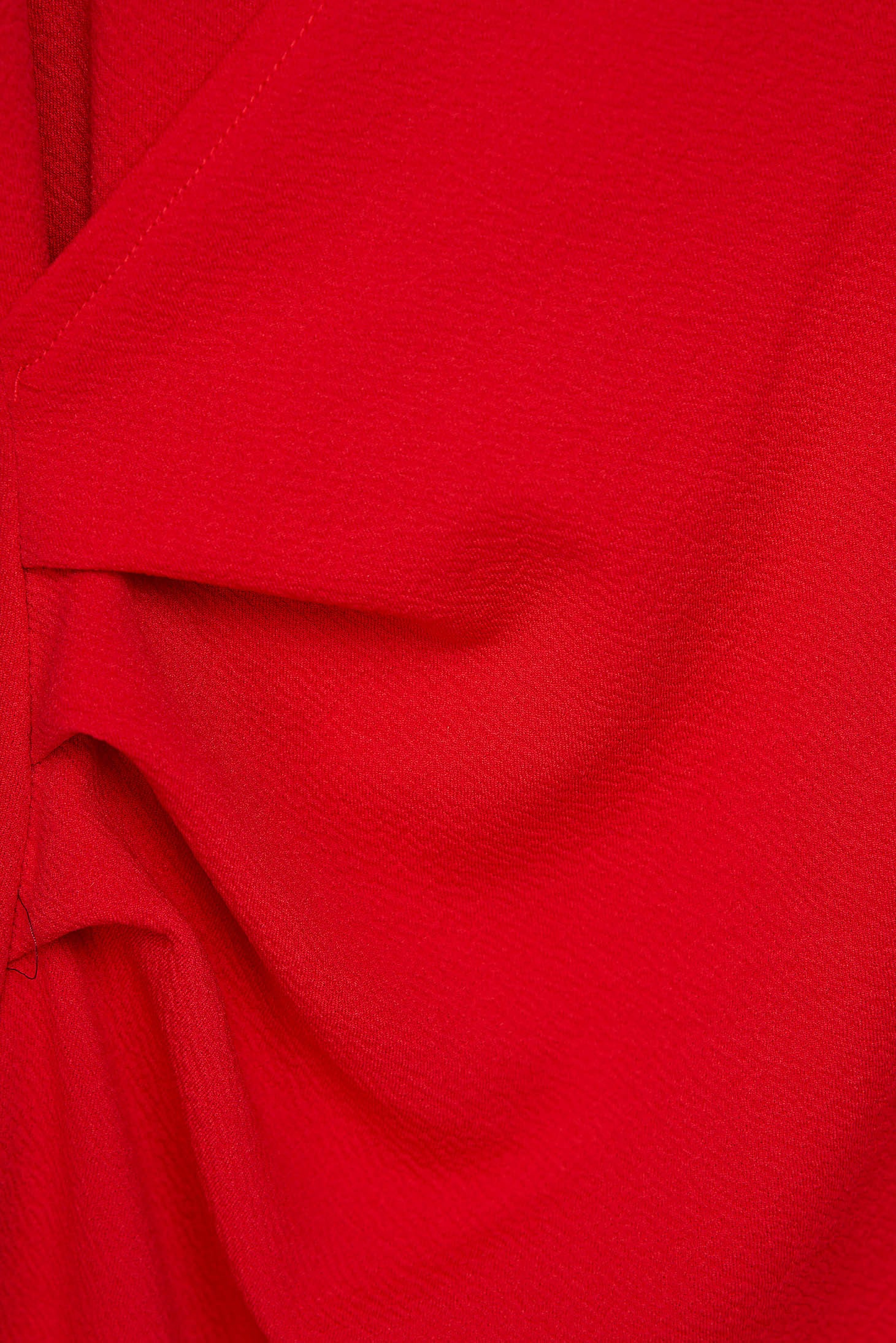 Dress Red Midi Pencil With V-Neckline Wrap Over Front With 3/4 Sleeves From Elastic Fabric
