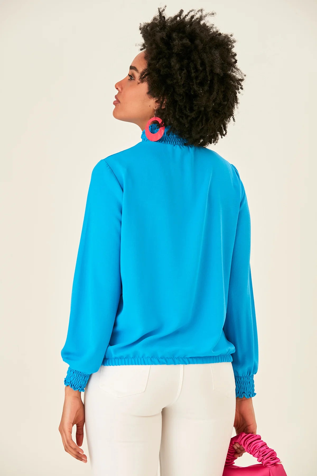 Blue Blouse With Long Sleeves And Turtle Neck