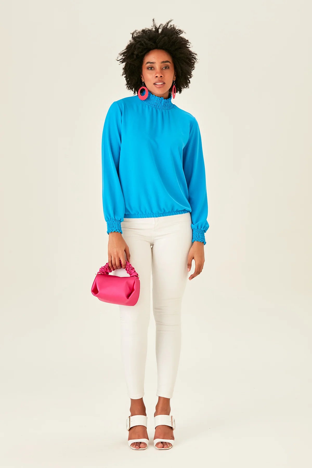 Blue Blouse With Long Sleeves And Turtle Neck