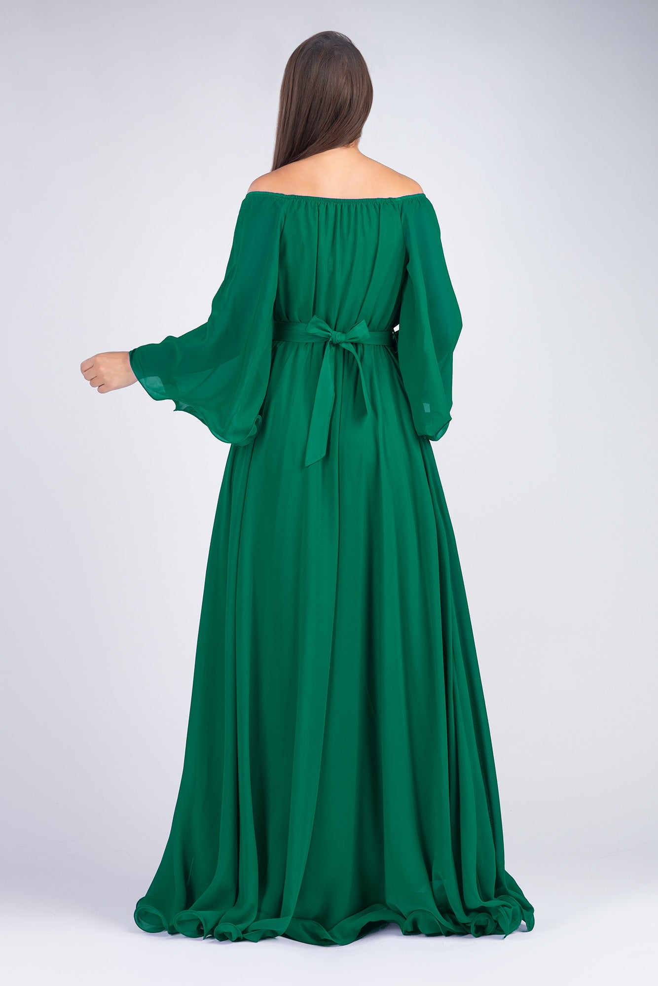 Maxi Dress Green Rhinestones Waistband