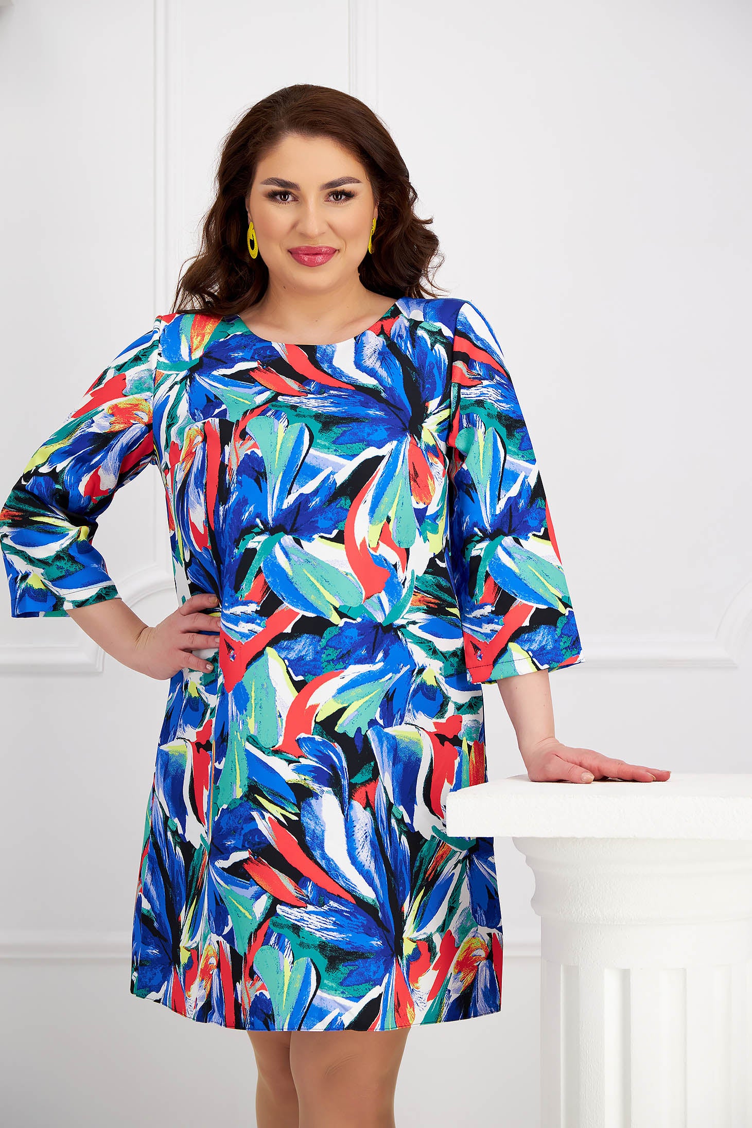 Dress Slightly Elastic Fabric With Print Details Loose Fit