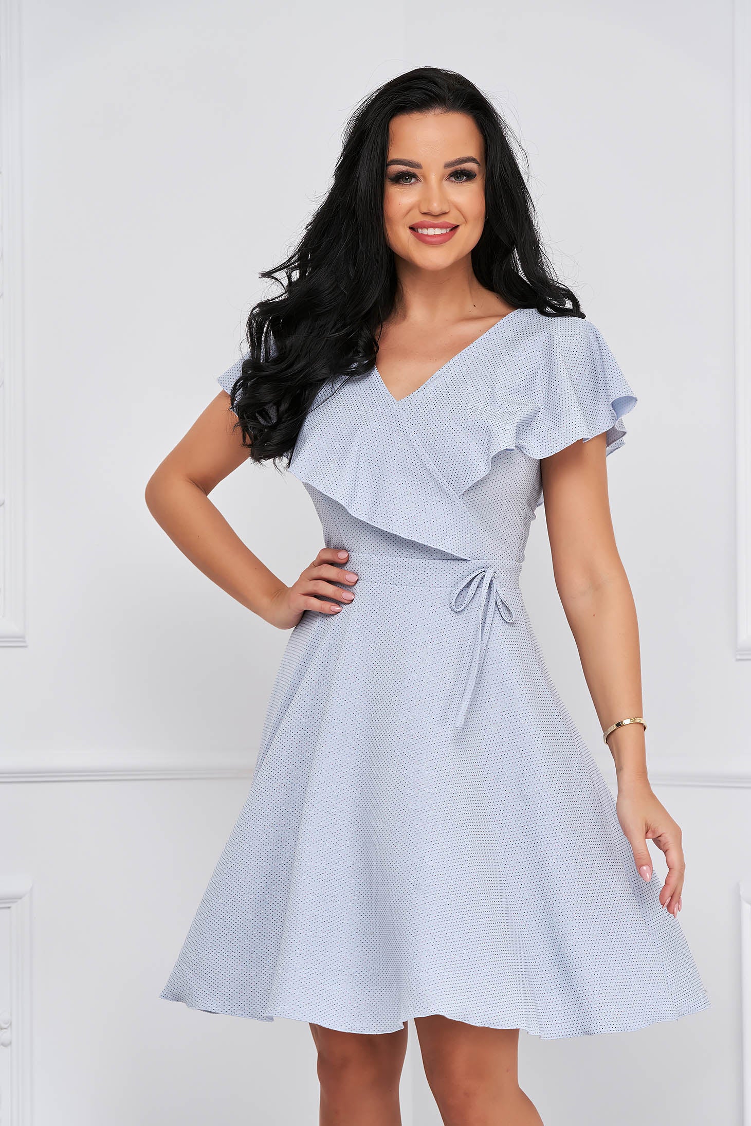 Lightblue Dress Midi Cloche Crepe With Glitter Details