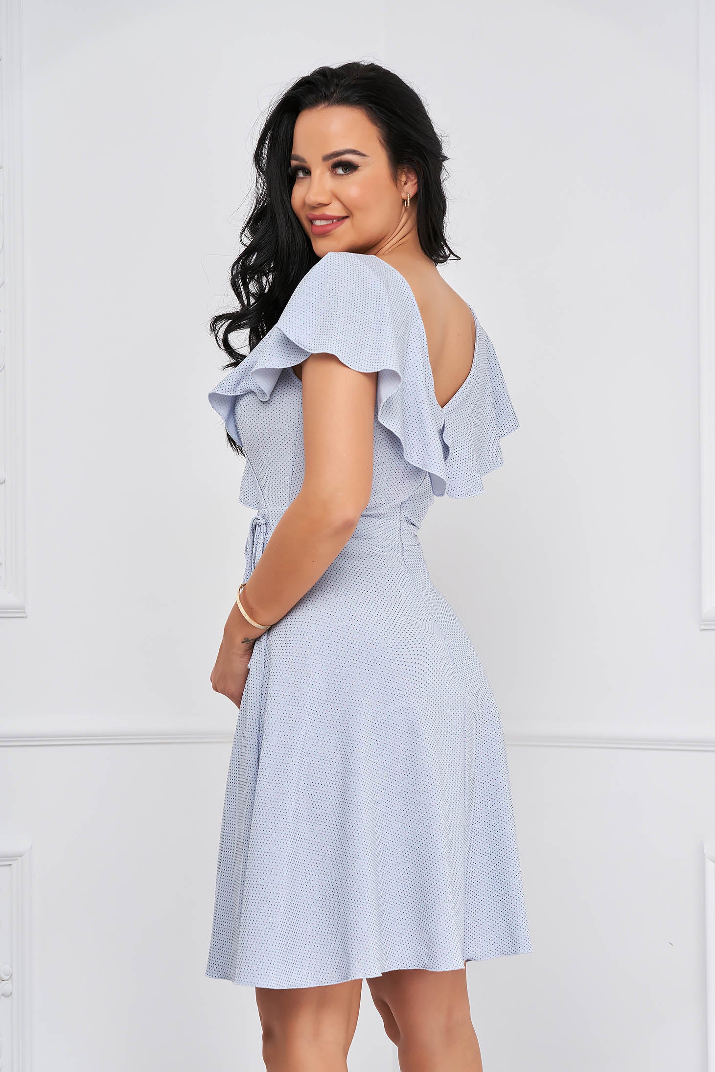 Lightblue Dress Midi Cloche Crepe With Glitter Details
