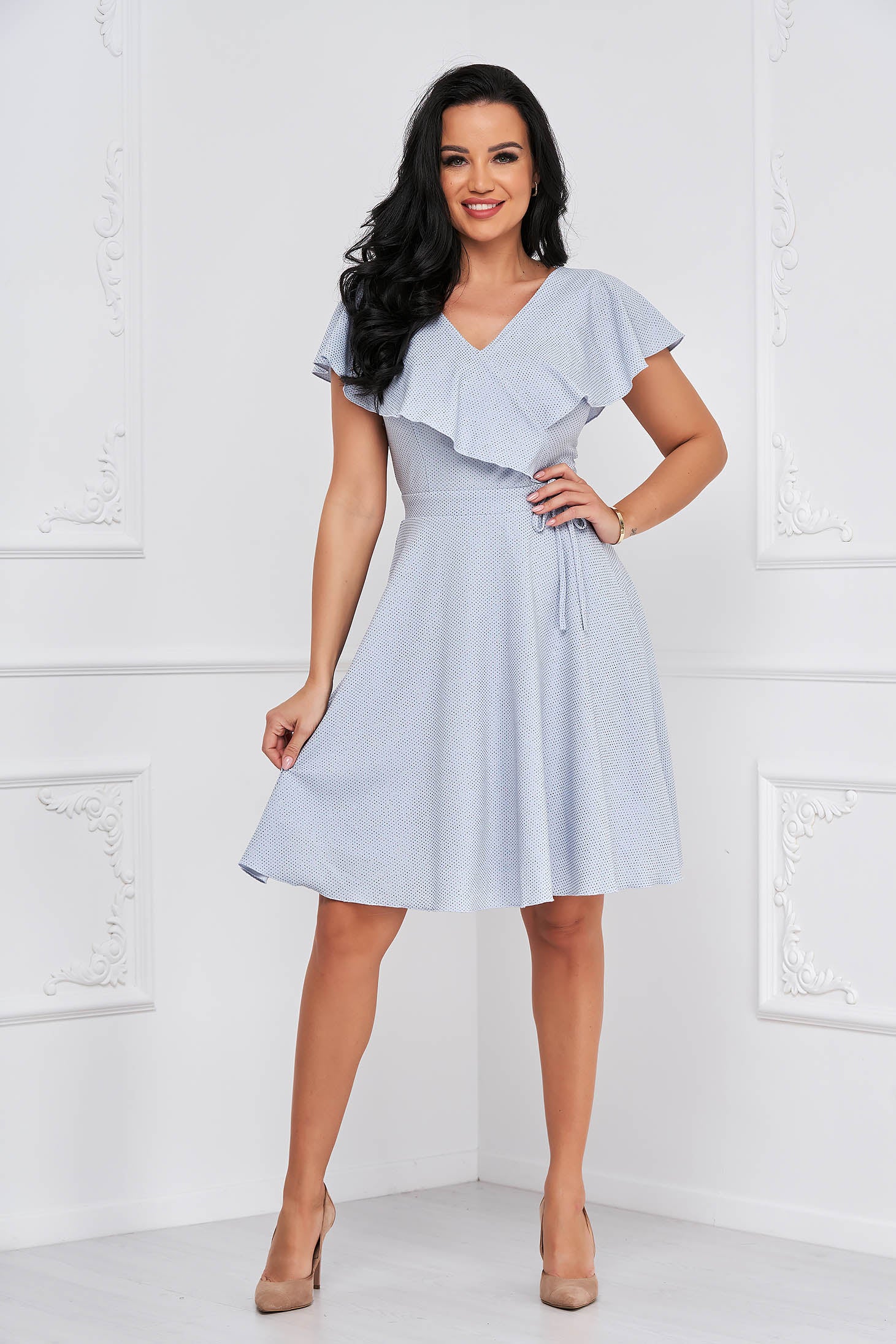 Lightblue Dress Midi Cloche Crepe With Glitter Details