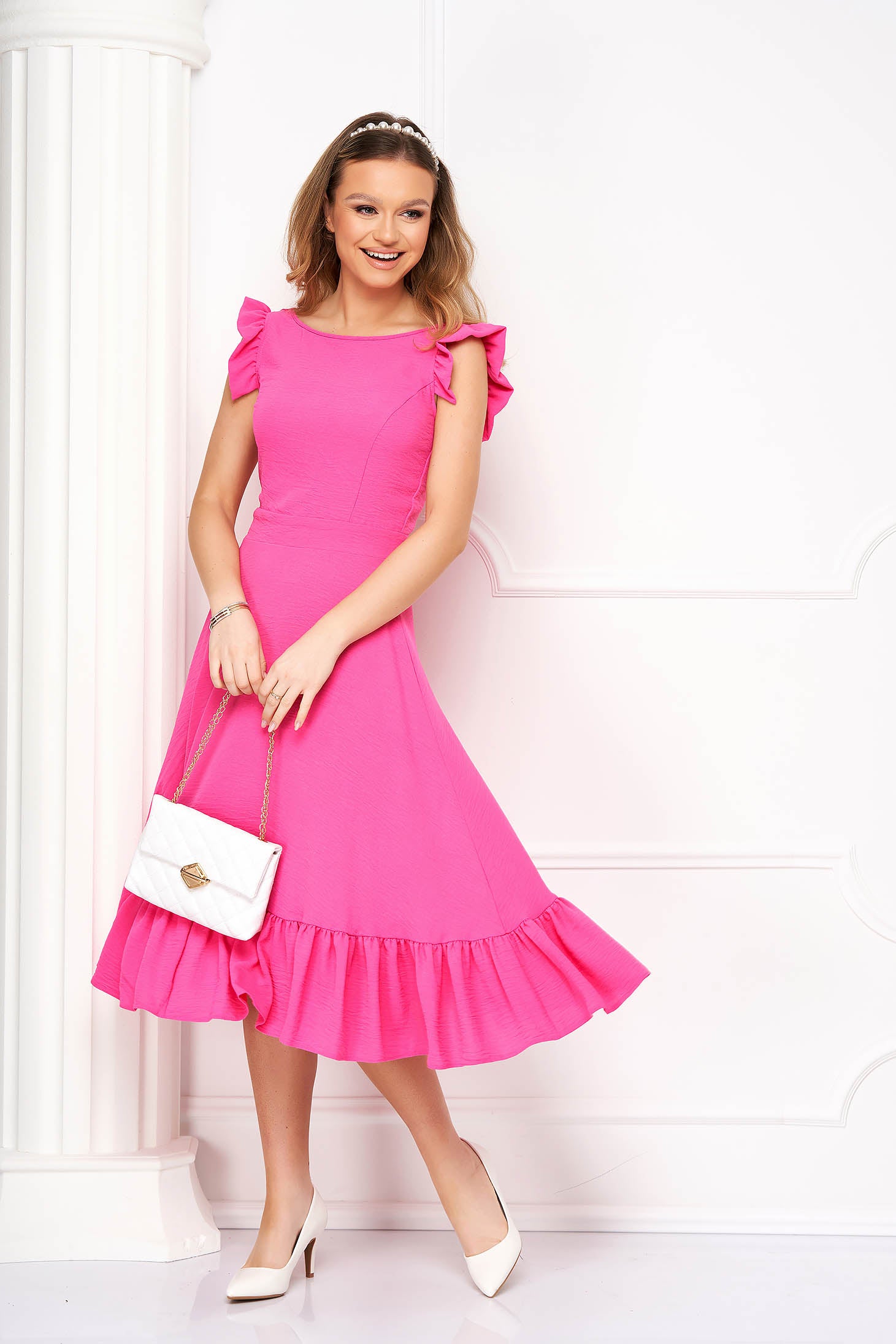 Pink Midi Dress Made Of Thin Material With Cut Out Back