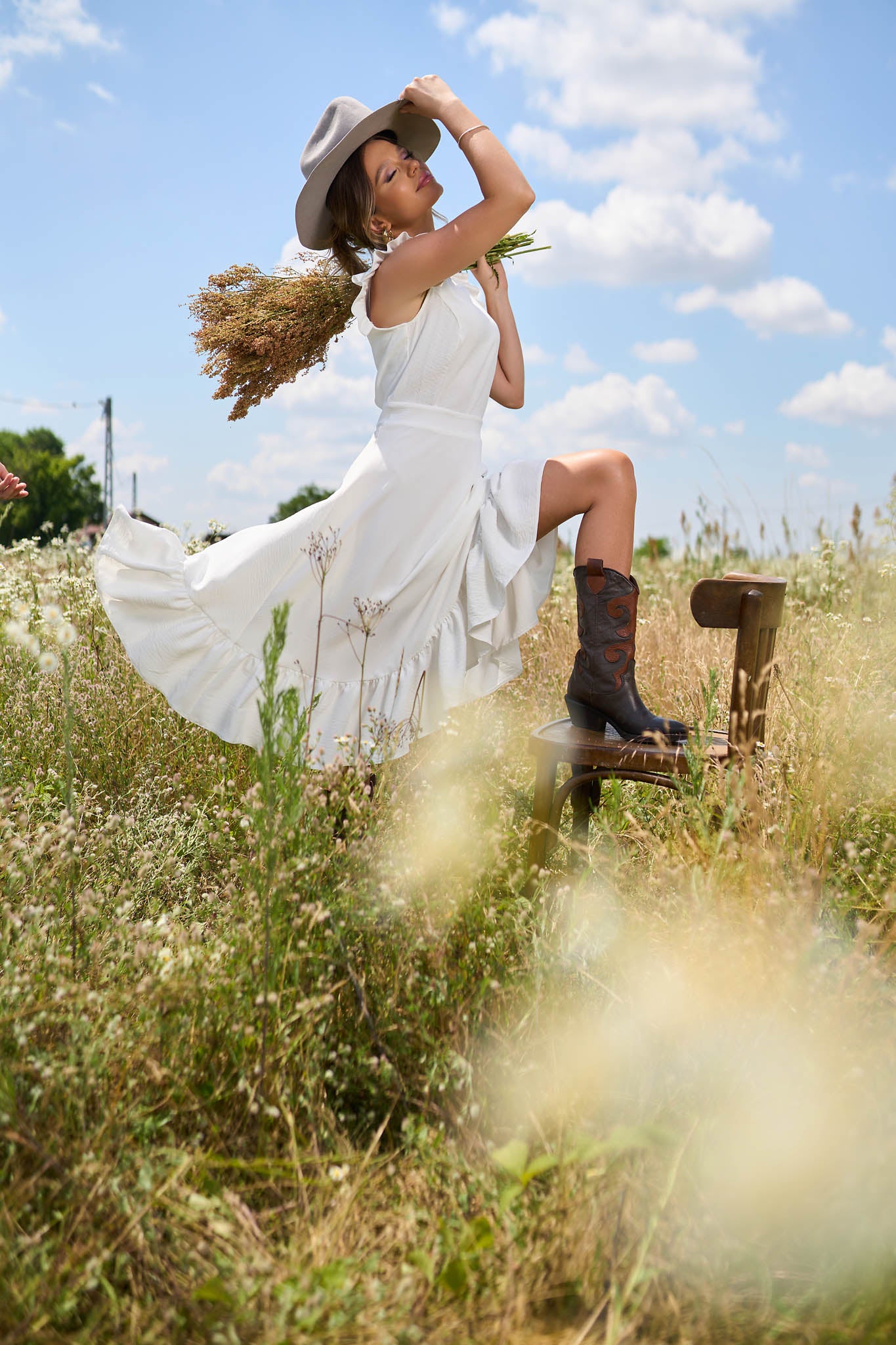White Midi Dress Made Of Thin Material With Cut Out Back