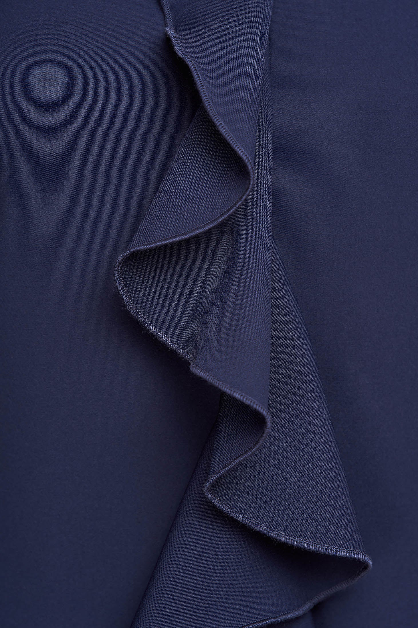 Dark Blue Dress Slightly Elastic Fabric Short Cut Loose Fit With Ruffle Details