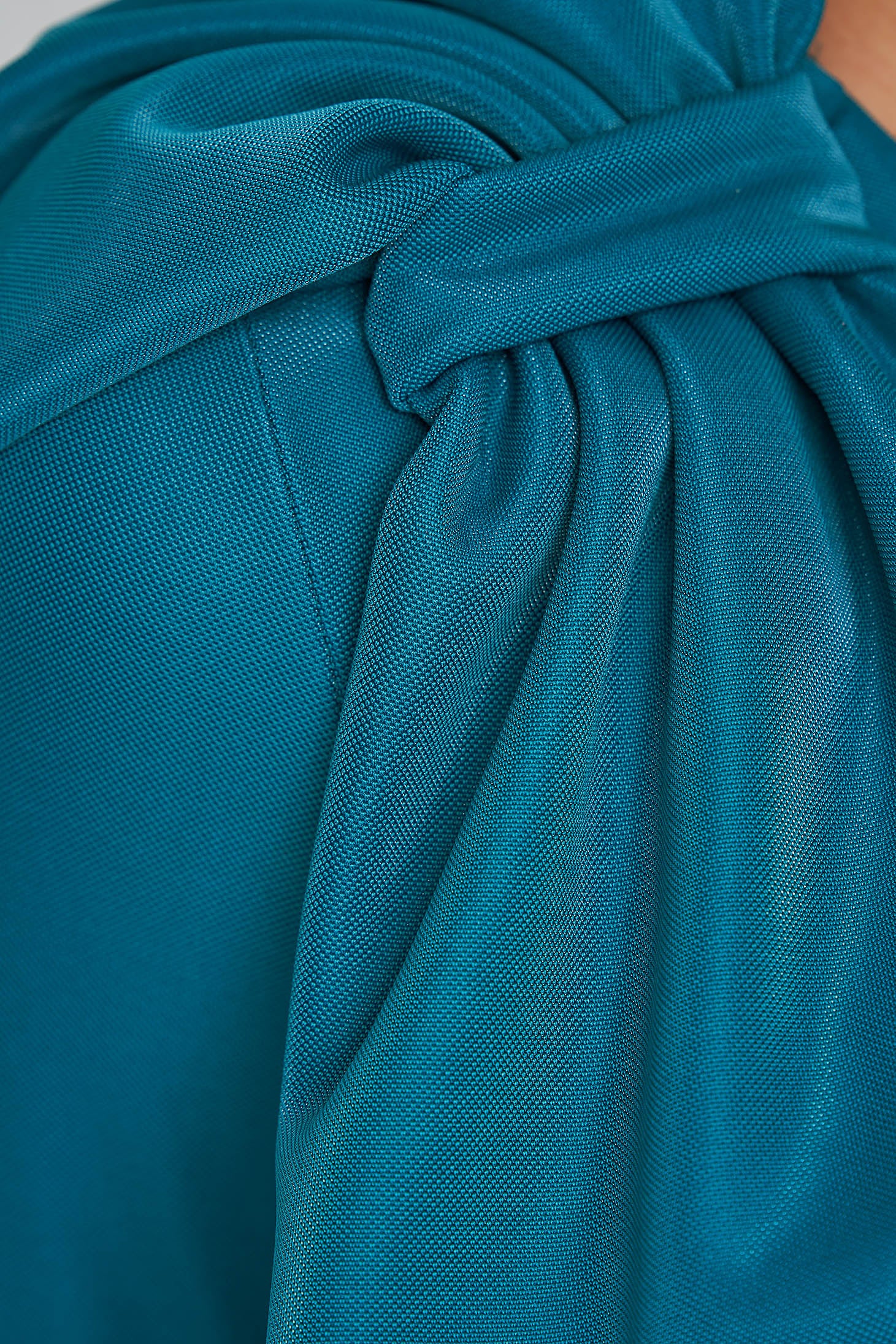 Turquoise Dress Slightly Elastic Fabric Midi Pencil Bow Accessory One Shoulder