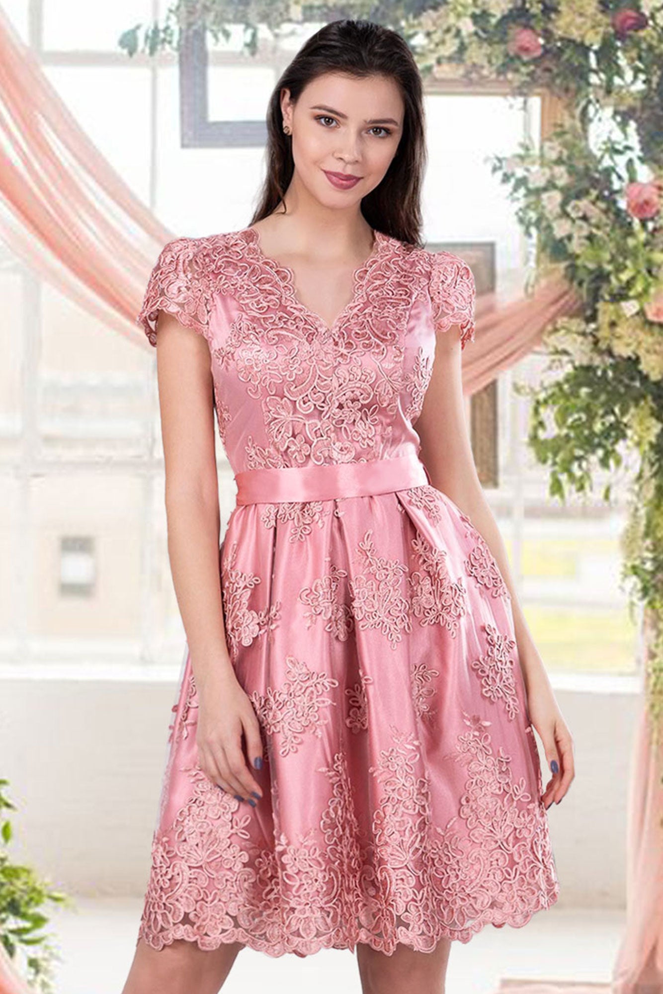 Pink Dress Lace And Satin Cloche