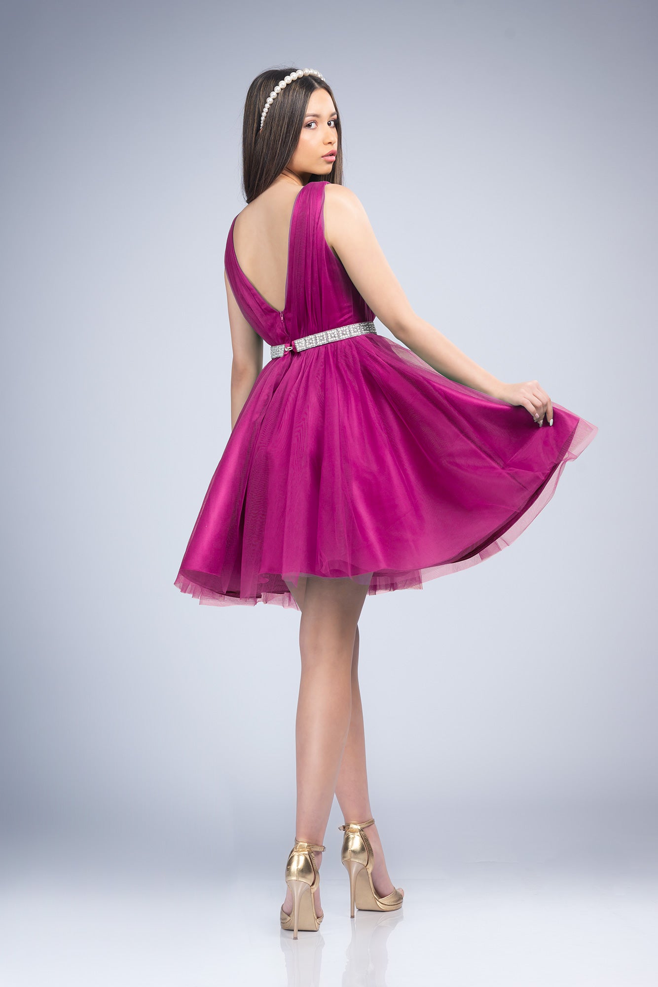 Fuchsia Dress Cloche Made Of Taffeta And Tulle