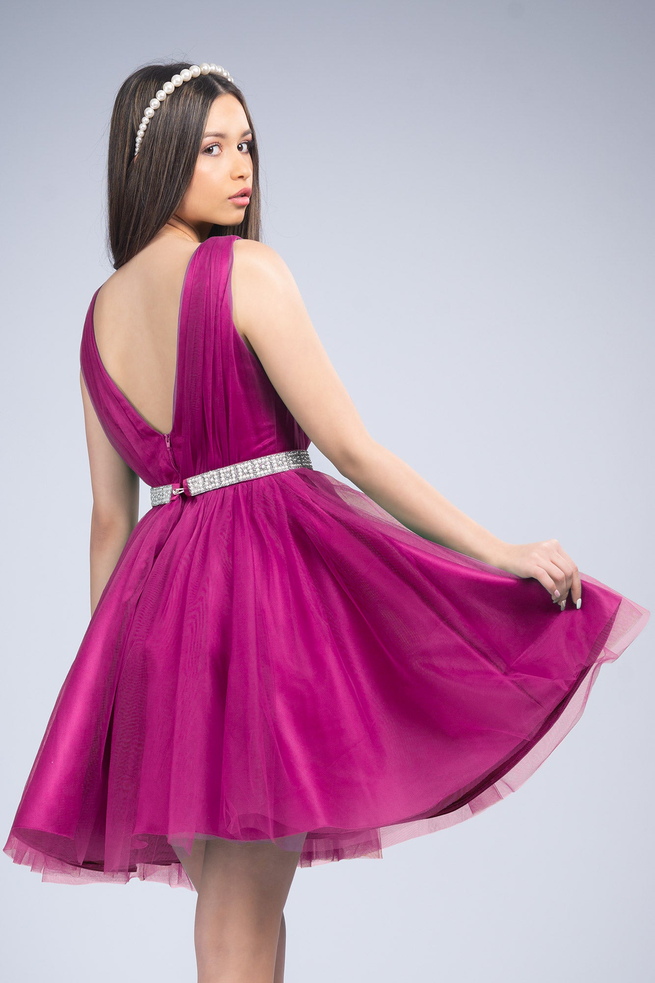 Fuchsia Dress Cloche Made Of Taffeta And Tulle
