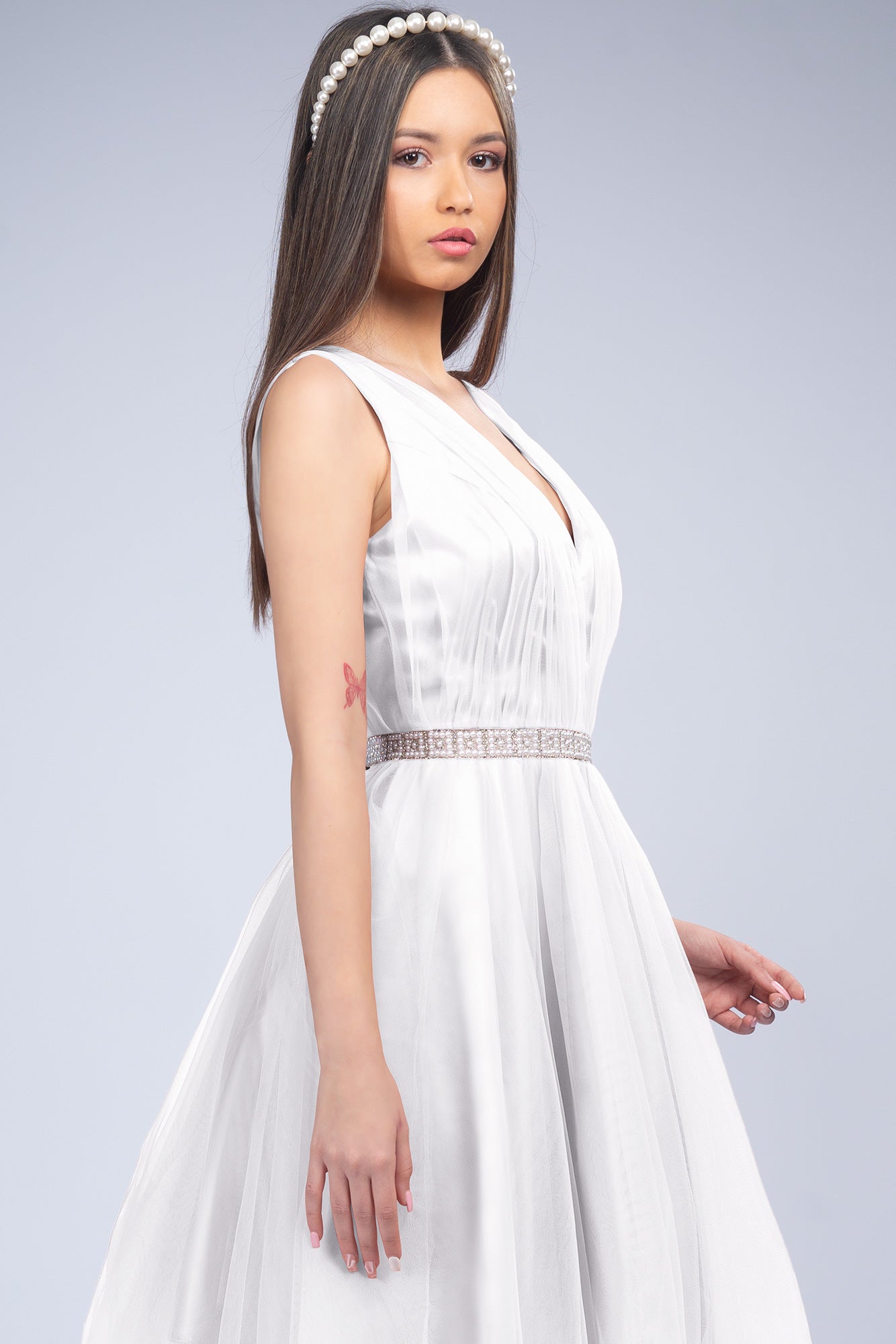 White Dress Cloche Made Of Taffeta And Tulle